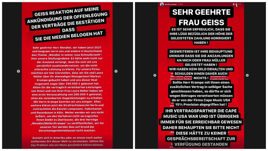 In seiner Instagram-Story veröffentlicht Michael Wendler ein Statement der Firma "Uncle Sam" (links) und reagiert darauf mit neuen Vorwürfen.