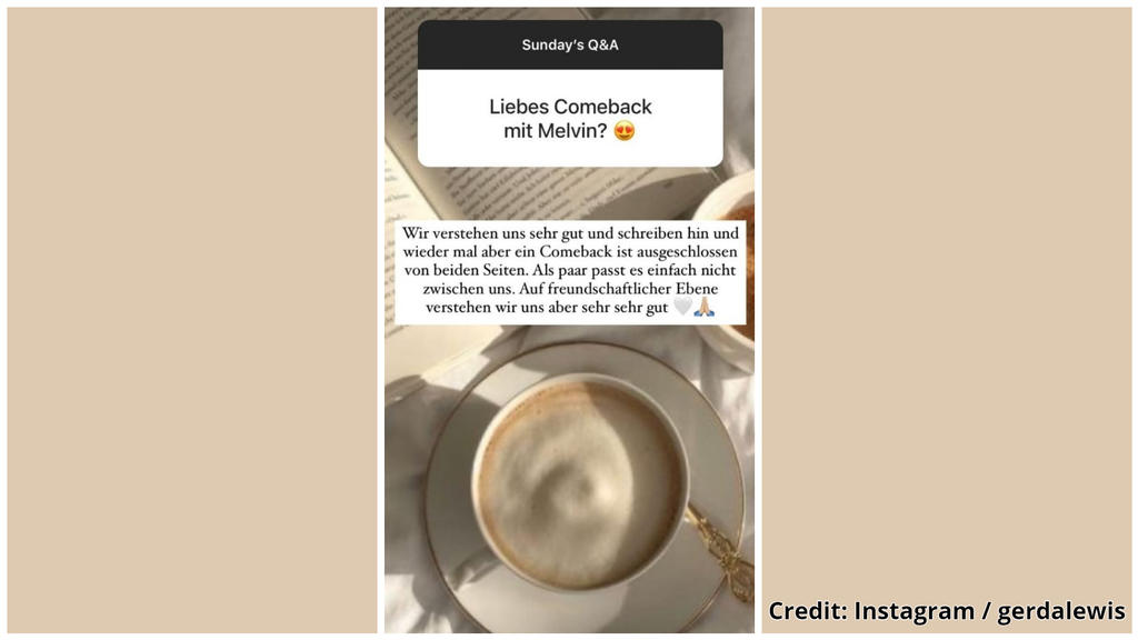 Gerda Lewis beantwortet auf Instagram die Frage, ob sie und ihr Ex wieder zusammenkommen.