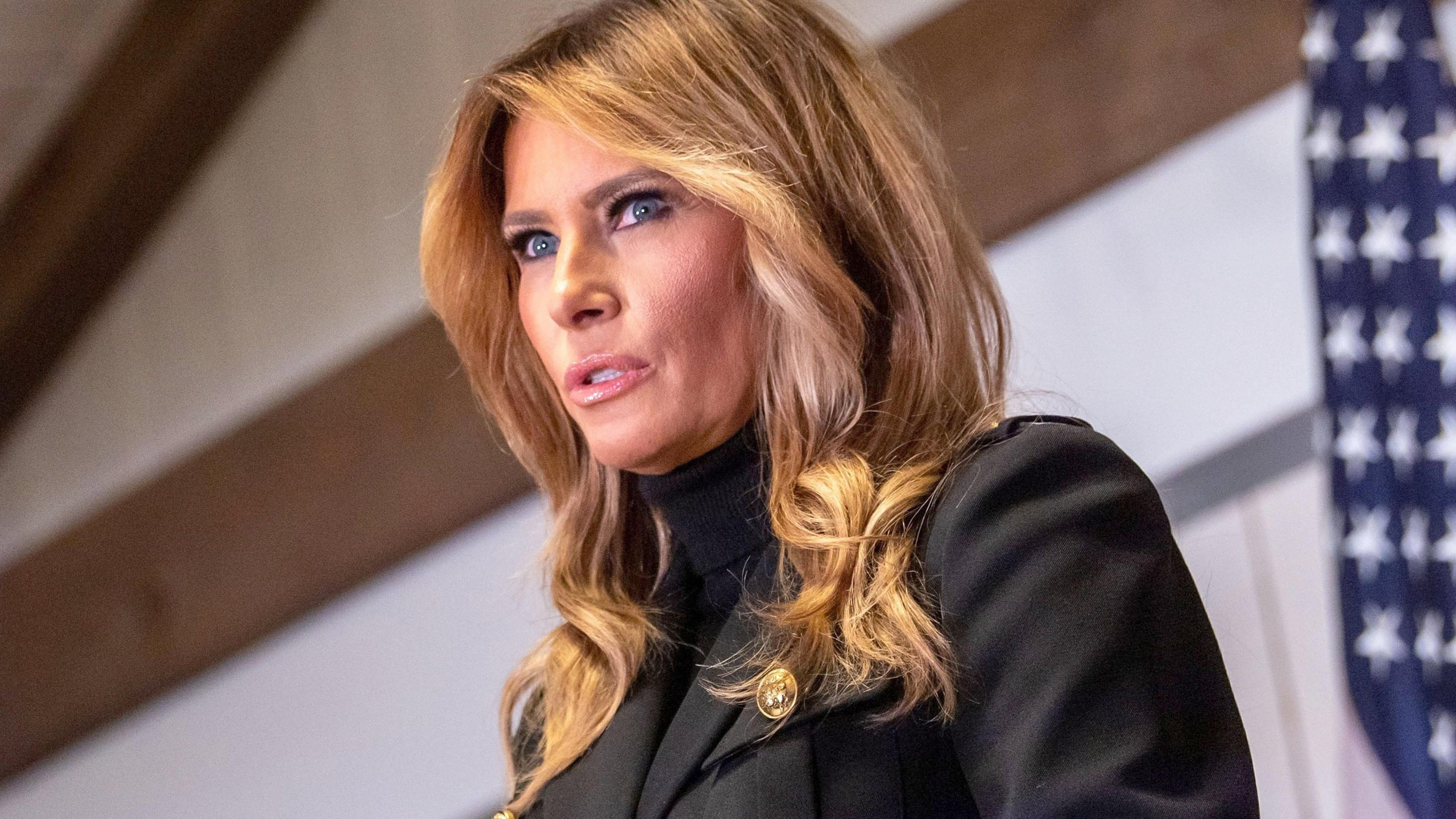 ARCHIV - 31.10.2020, USA, Wapwallopen: First Lady Melania Trump spricht während einer Kundgebung, um US-Präsident Trump in Whitewoods zu unterstützen. (zu dpa "Melania Trump: «Enttäuscht und entmutigt» nach Gewalt am US-Kapitol") Foto: Ron Adar/SOPA 