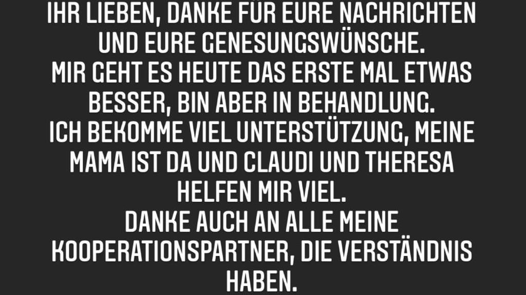 Sara Kulka meldet auch aus ihrer Social-Media-Pause und bedankt sich für die Genesungswünsche.