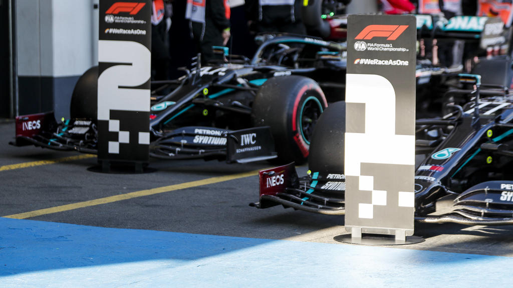 2020 Eifel GP NüRBURGRING, GERMANY - OCTOBER 10: Cars of Pole Sitter Valtteri Bottas, Mercedes F1 W11 EQ Performance and Lewis Hamilton, Mercedes F1 W11 EQ Performance in Parc Ferme during the Eifel GP at Nürburgring on Saturday October 10, 2020, Ge