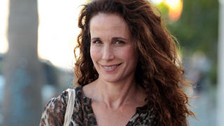 54 year old Andie MacDowell showed off her smooth skin as she went make-up free in Venice, California. The southern actress has appeared in print and television adverts for the cosmetic and haircare company L'Oreal since 1986 and proved why, as she showed off her curly and healthy hair wearing a leopard patterned top, skinny jeans and leather boots. She was all smiles as she was joined by a friend as they went shopping on the trendy Abbot Kinney Blvd, picking up some items at 'Heist'. She currently stars in 'Jane By Design' on the 'ABC Family' channel and has reportedly signed on for the star studded 'Mother's Day' movie.