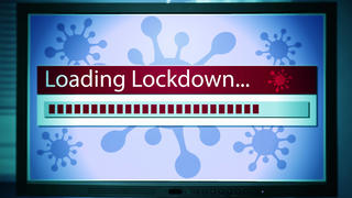  FOTOMONTAGE, Computermonitor mit Ladebalken Lockdown *** PHOTOMONTAGE, computer monitor with loading bar Lockdown