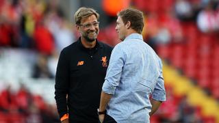  Bilder des Tages - SPORT Jurgen Klopp manager of Liverpool and Julian Nagelsmann manager of 1899 Hoffenheim during the Champions League playoff round at the Anfield Stadium, Liverpool. Picture date 23rd August 2017. Picture credit should read: Lynne Cameron/Sportimage PUBLICATIONxNOTxINxUK