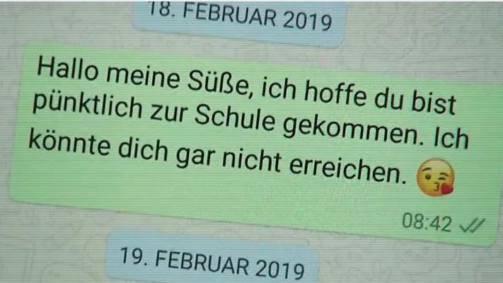 Die letzte WhatsApp Nachricht von Brigitte Reusch an ihre Tochter Rebecca, die seit dem 18. Februar 2019 vermisst wird.