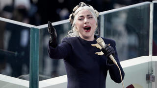  January 20, 2021, Washington, District of Columbia, USA: Lady Gaga performs the National Anthem during the 59th Presidential Inauguration for President-elect Joe Biden and Vice President-elect Kamala Harris on Wednesday, January 20, 2021 at the U.S. Capitol in Washington, D.C. Washington USA - ZUMAs152 20210120_zaa_s152_537 Copyright: xGregxNashx