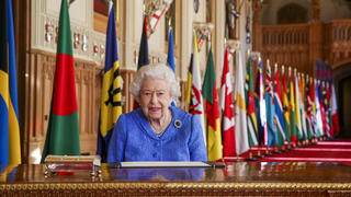Queen Elizabeth II hält ihre Rede zum jährlichen Commonwealth Day in St. George's Hall im Schloss Windsor.