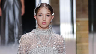 Model Lila Grace Moss wears a creation for Fendi's Spring-Summer 2021 Haute Couture fashion collection presented Wednesday, Jan.27, 2021 in Paris. (AP Photo/Francois Mori)