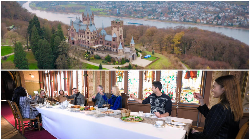 Die Kandidatinnen lernen Nikos Familie in einem Schloss in Königswinter bei Bonn kennen.
