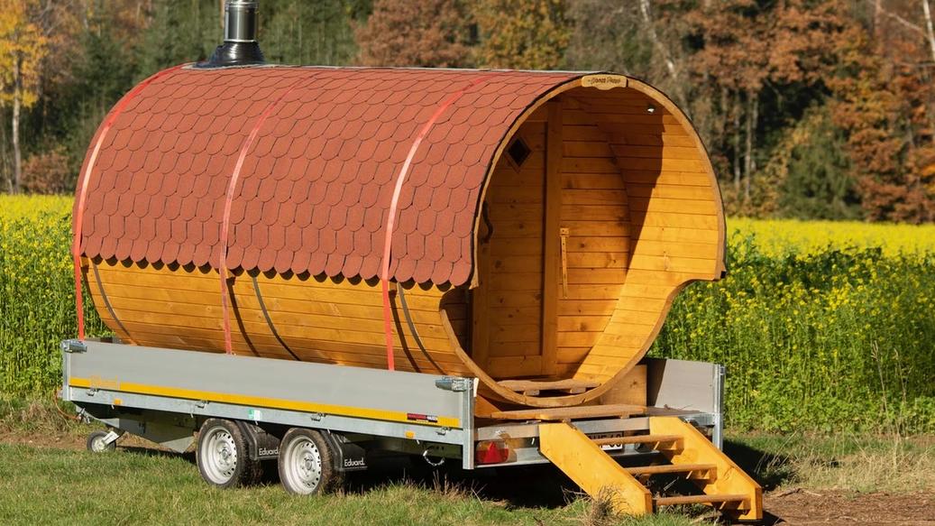 Diese Sauna kann gemietet und transportiert werden.