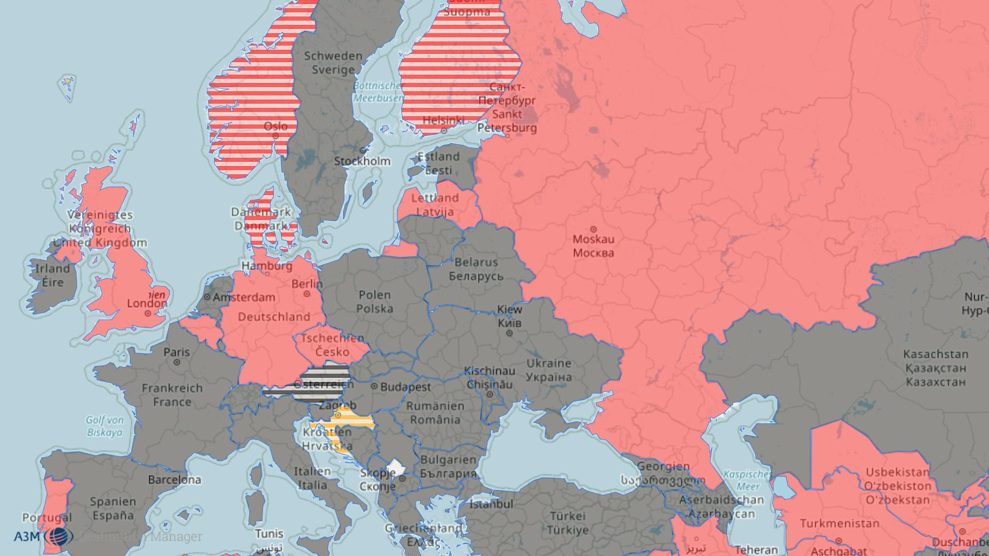 Reise-Weltkarte mit Blick auf Europa