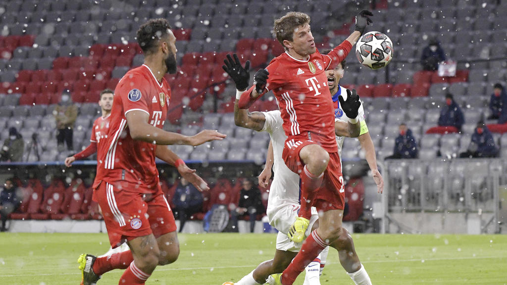 07.04.2021, Fussball Championslaegue: FC Bayern München - Paris Saint Germain 07.04.2021, Fussball Championsleague 2020/2021, Viertelfinale, FC Bayern München - Paris St. Germain, in der Allianz-Arena München. L-R Eric Maxim Choupo-Moting Bayern Münc