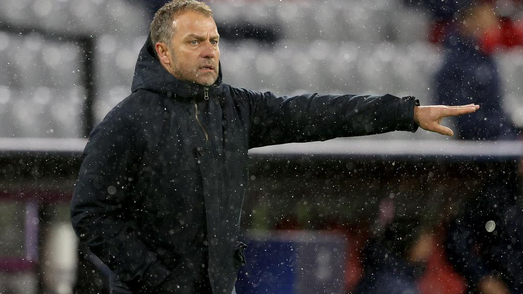 MUNICH, GERMANY - APRIL 07: Hand-Dieter Flick, head coach of FC Bayern München reacts during the UEFA Champions League Quarter Final match between FC Bayern Munich and PSG Paris Saint-Germain at Allianz Arena on April 07, 2021 in Munich, Germany. (