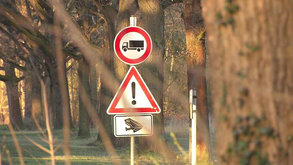 Hinweisschilder bei einem Waldstück in Peine rufen Autofahrer zur Achtsamkeit auf