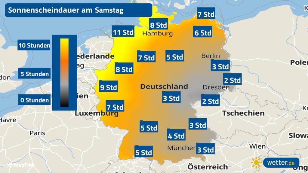 Die Sonnenscheindauer am Samstag