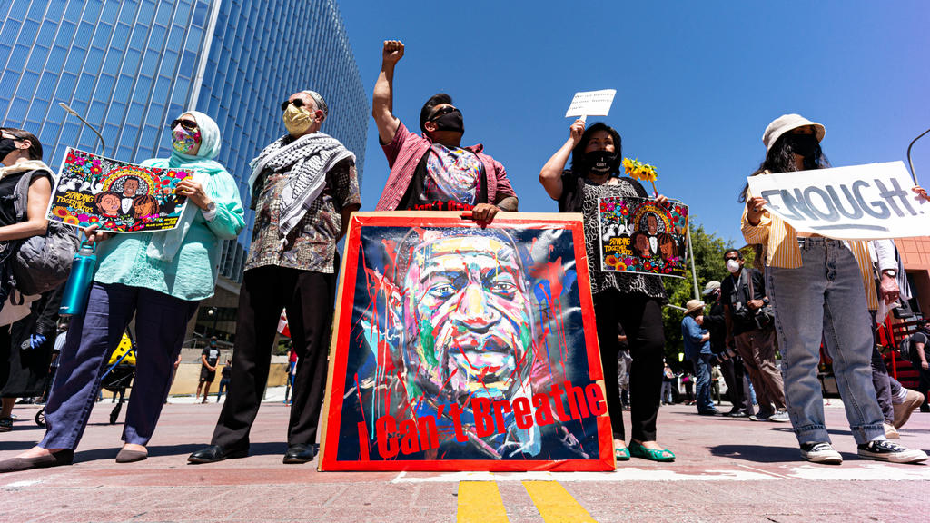 June 8, 2020, Los Angeles, California, USA: Black Lives Matter supporters rally at 1st street and Broadway in memorial for George Floyd and others killed due to police violence Monday, June 8, 2020. The memorial Service Rally by Black Live Matter dem