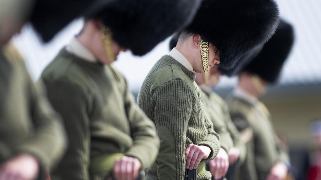 Soldaten der Welsh Guards proben Prinz Philips Beerdigung