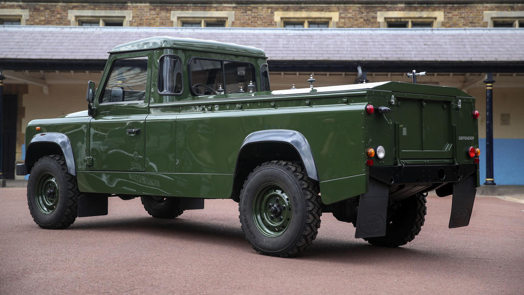 Der Jaguar Land Rover, auf dem Prinz Philips Sarg transportiert wird.