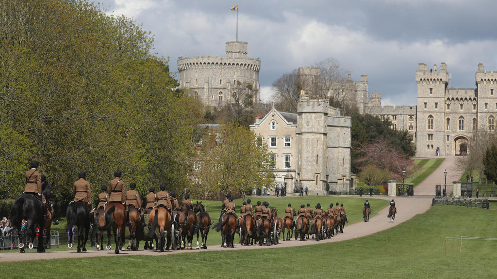Die King's Troop Royal Horse Artillery probt Prinz Philips Beerdigung