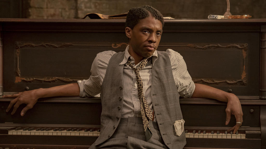 This image released by Netflix shows Chadwick Boseman in "Ma Rainey's Black Bottom." (David Lee/Netflix via AP)