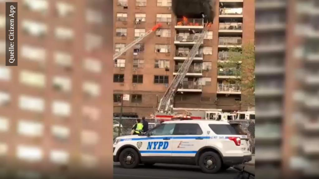 The eight-year-old girl jumps from this balcony to save herself from the flames. 