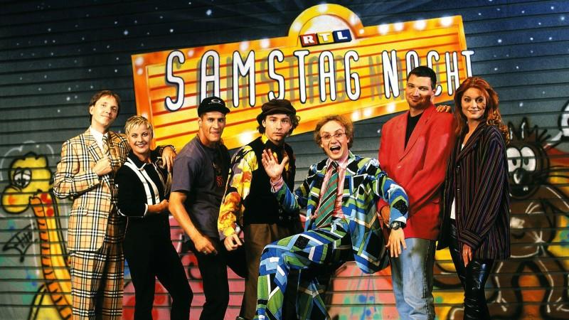 Comedyshow "RTL Samstag Nacht" mit v.li. Olli Dittrich, Tanja Schumann, Mirco Nontschew, Tommy Krappweis, Wigald Boning, Stefan Jürgens und Esther Schweins.