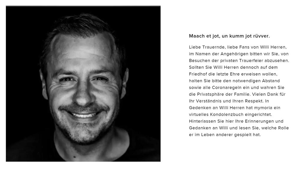 Fans können sich Online von Willi Herren verabschieden © www.mymoria.de/willi-herren