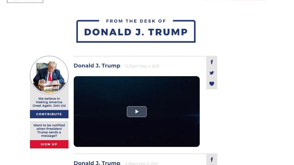 Screenshot von Donald Trumps neuem Blog.