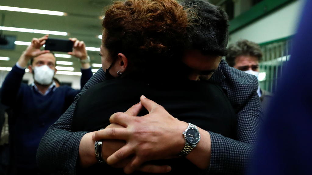Rosa Maria Esilio, widow of slain Carabinieri military police officer Mario Cerciello Rega, reacts after U.S. citizens Finnegan Lee Elder and Gabriel Christian Natale-Hjorth were found guilty of the murder of his husband, in Rome, Italy, May 5, 2021.