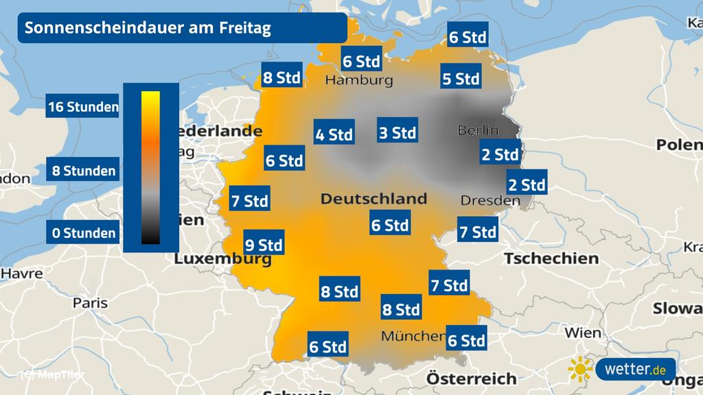 Der Wetterbericht mit dem Sonnenschein am Freitag.