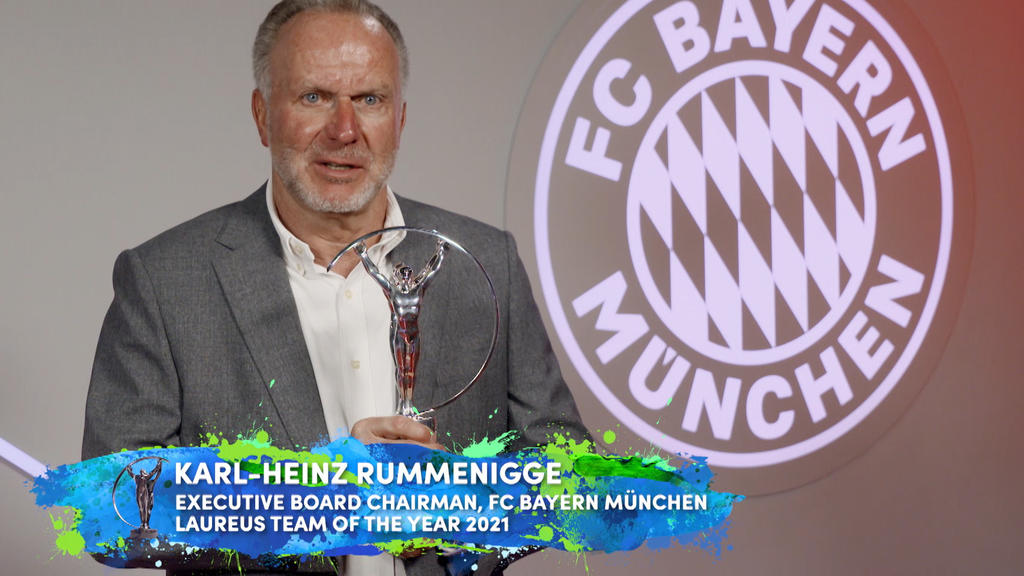 UNSPECIFIED - UNSPECIFIED DATE: In this handout screengrab released on May 6 , Karl Heinz Rummenigge, Executive Board Chairman of Bayern Munich speaks on behalf of the team after winning the Laureus World Team of the Year Award during the Laureus Wo