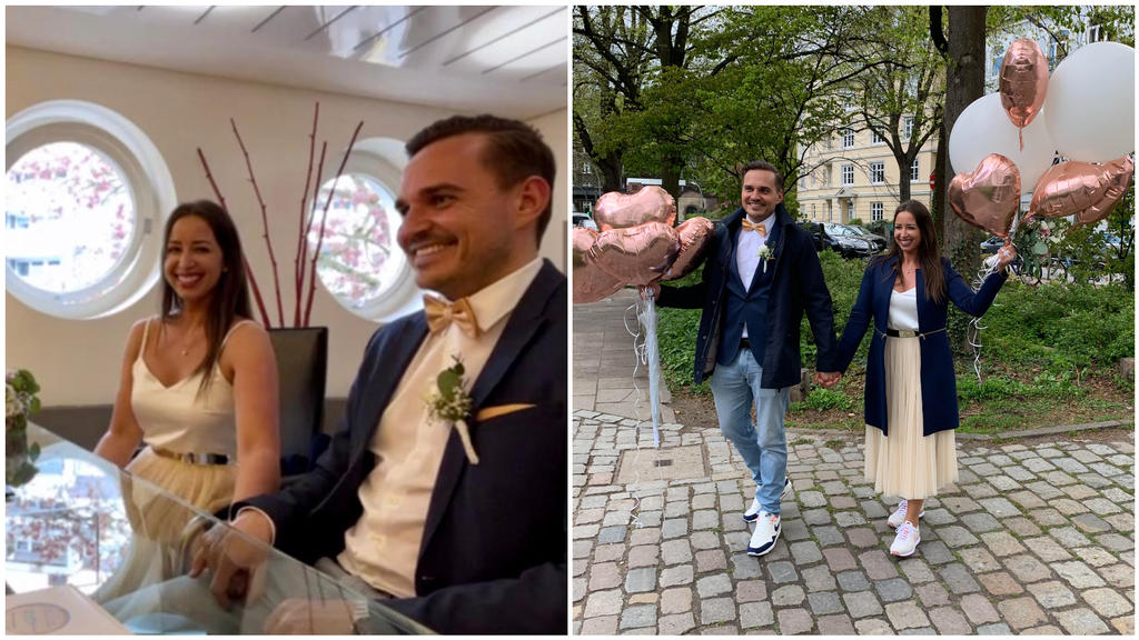 Jana und Sören während und nach der standesamtlichen Hochzeit in Hamburg.