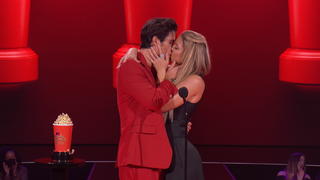 Chase Stokes & Madelyn Cline from Outer Banks kiss as they accept the Best Kiss award during the 2021 MTV Movie & TV Awards in Los Angeles, California, U.S. May 16, 2021. Viacom/Handout via REUTERS ATTENTION EDITORS - NO RESALES. NO ARCHIVES. THIS IMAGE HAS BEEN SUPPLIED BY A THIRD PARTY. NO NEW USES AFTER JULY 15, 2021.