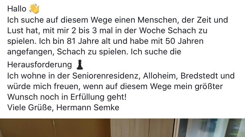 Facebook Aufruf - Schachgegner gesucht.