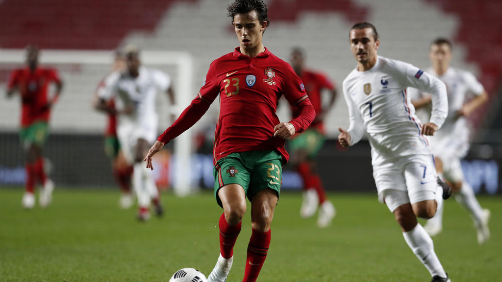 Portugal's Joao Felix goes for the ball during the UEFA Nations League soccer match between Portugal and France at the Luz stadium in Lisbon, Saturday, Nov. 14, 2020. Exciting talents like Phil Foden, Joao Felix and Ferran Torres are among a host of 