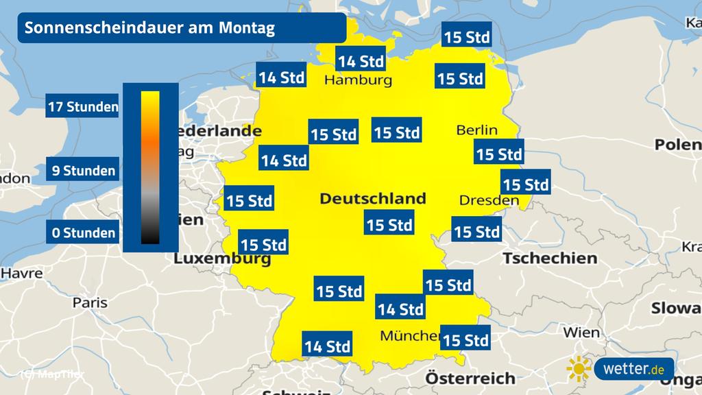 Die Sonnenscheindauer am Montag, den 14 06 2021