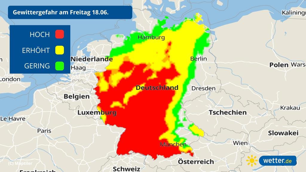 Das Gewitterrisiko für den Freitag, 18 06 2021