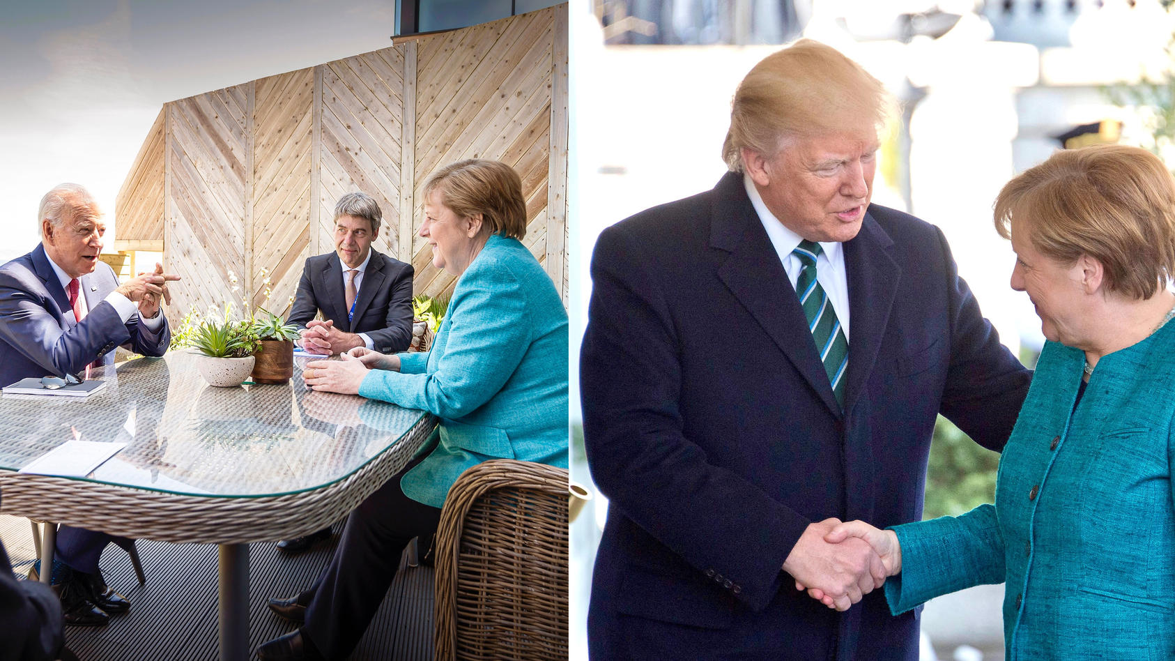 Merkel mit Joe Biden und Donald Trump