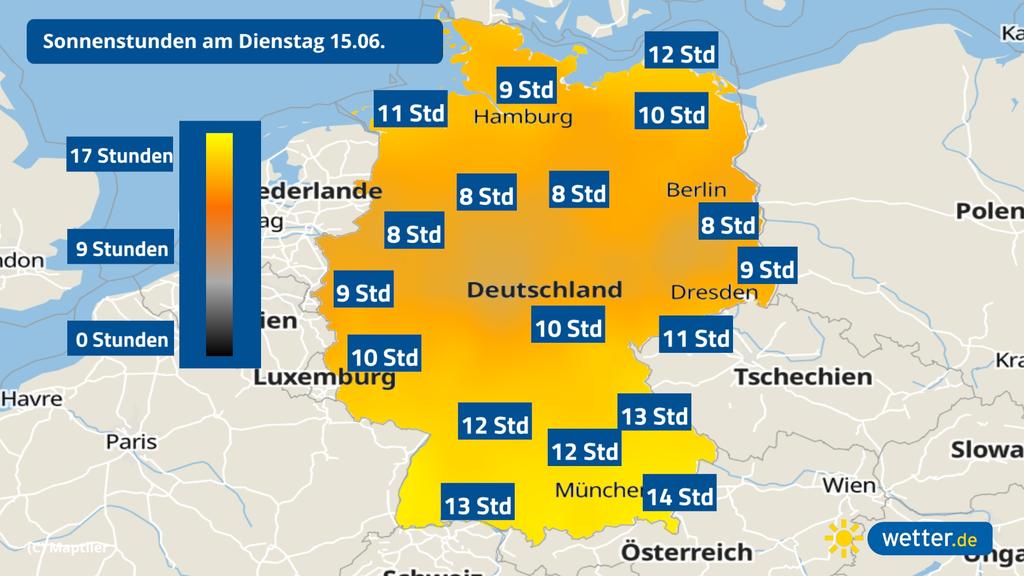 Die Sonnenscheindauer am Dienstag