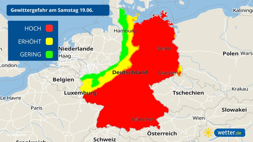 Das Gewitterrisiko für Samstag
