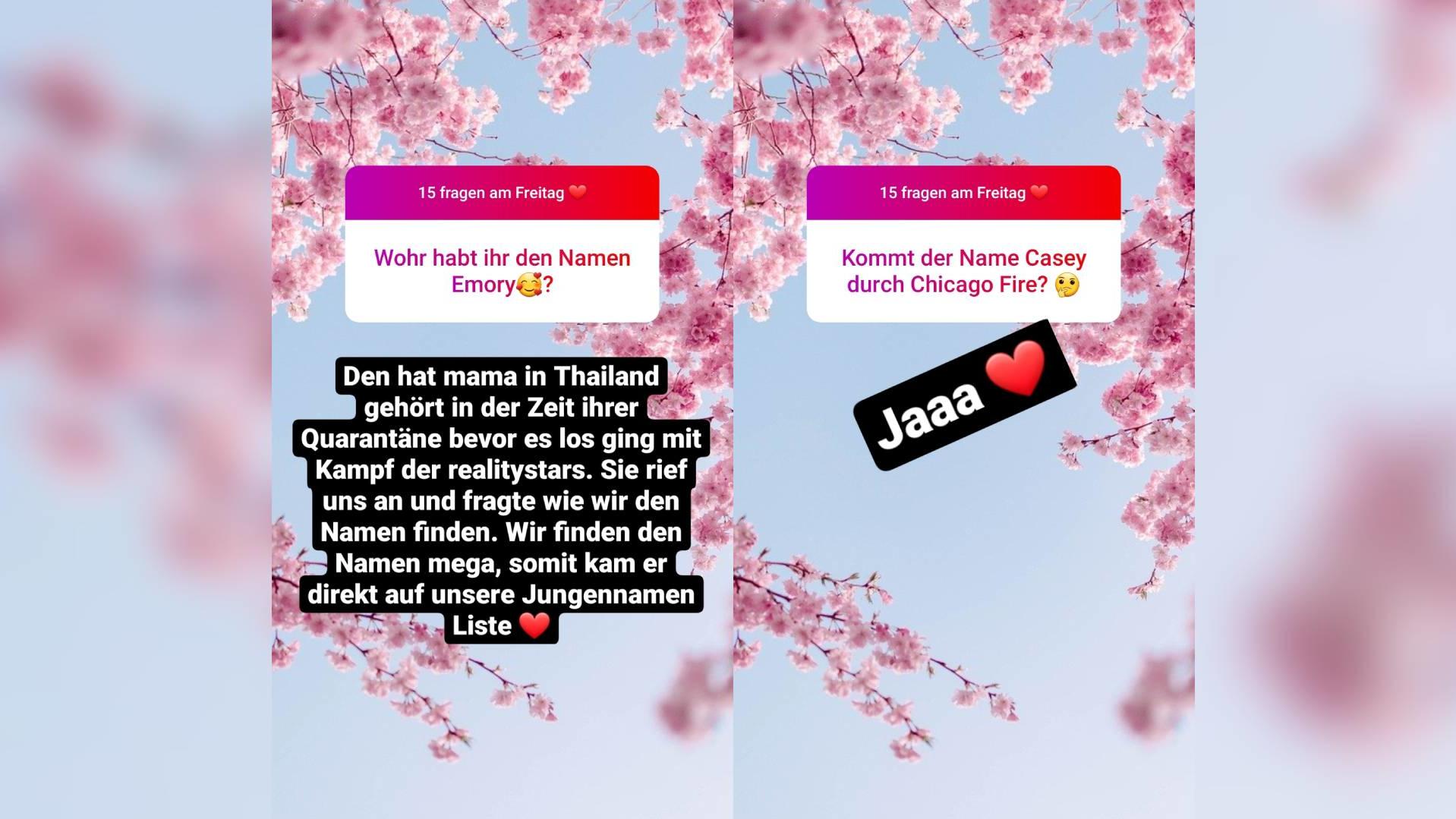 In einer Fragerunde auf Instagram verrät Sarafina, wie sie und Peter auf die Namen ihrer Zwillinge gekommen sind.