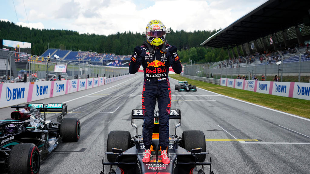 SPIELBERG, AUSTRIA - JUNE 27: Race winner Max Verstappen of Netherlands and Red Bull Racing celebrates in parc ferme during the F1 Grand Prix of Styria at Red Bull Ring on June 27, 2021 in Spielberg, Austria. (Photo by Darko Vojinovic - Pool/Getty Im