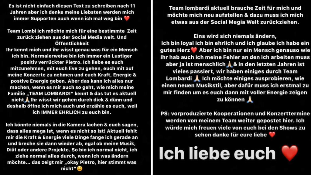 Pietro Lombardi hat einen langen Brief für seine Fans verfasst, um ihnen seine Entscheidung zu erklären.