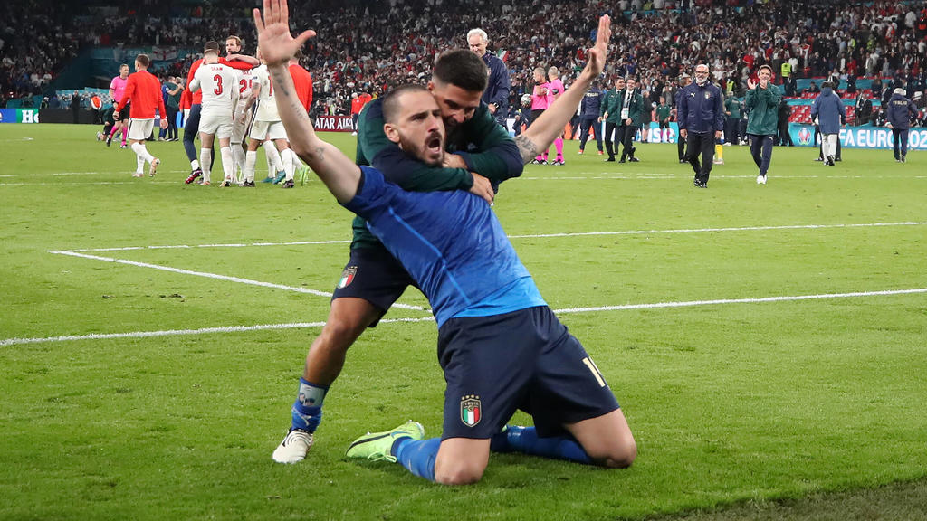 Italy v England - UEFA EURO, EM, Europameisterschaft,Fussball 2020 Final - Wembley Stadium Italy s Leonardo Bonucci celebrates victory during the UEFA Euro 2020 Final at Wembley Stadium, London. Picture date: Sunday July 11, 2021. RESTRICTIONS: Use