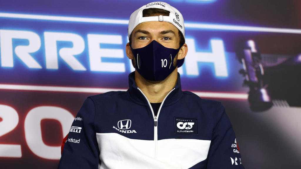 SPIELBERG, AUSTRIA - JULY 01: Pierre Gasly of France and Scuderia AlphaTauri talks in the Drivers Press Conference during previews ahead of the F1 Grand Prix of Austria at Red Bull Ring on July 01, 2021 in Spielberg, Austria. (Photo by Bryn Lennon/Ge