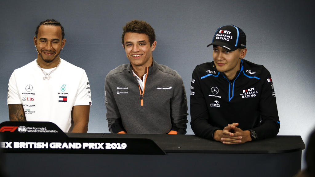 Lewis Hamilton, Lando Norris und George Russell.
