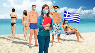Abiturienten sind gefangen auf der griechischen Insel Korfu