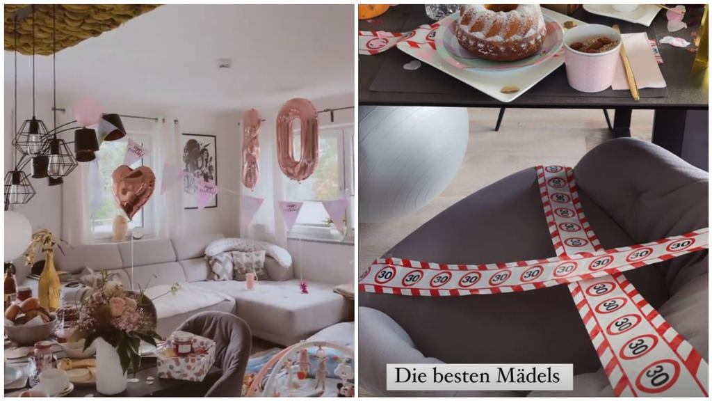 Ein Absperrband mit der Zahl 30 erinnert die Zweifach-Mama an ihren runden Geburtstag.