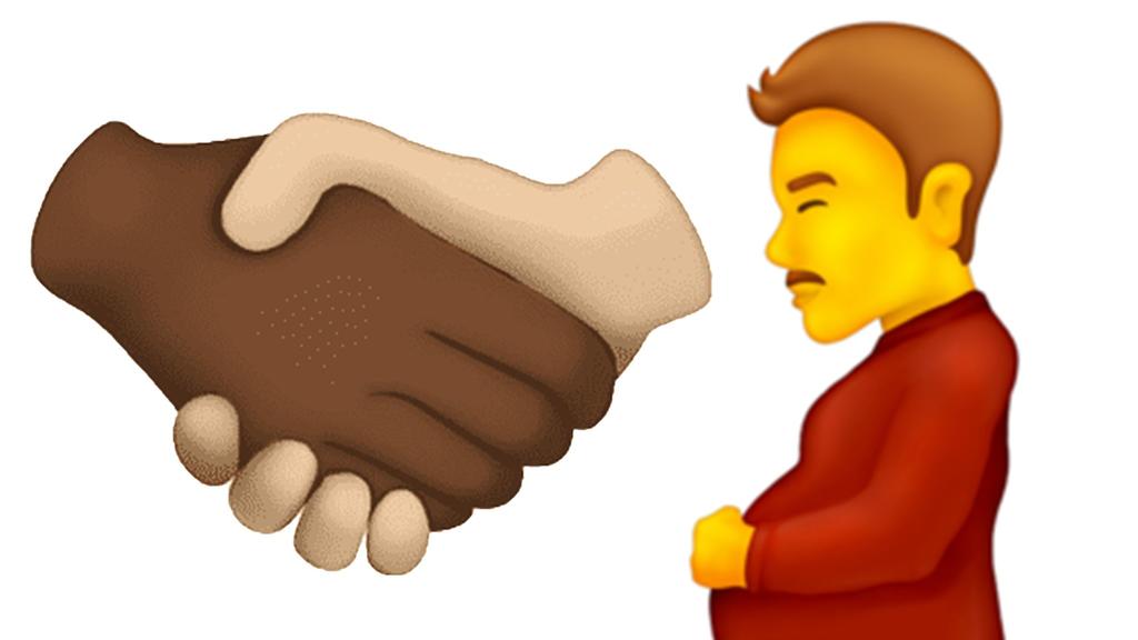 Ein Emoji zeigt einen Mann mit Bart, der sich den schwangeren Bauch hält.