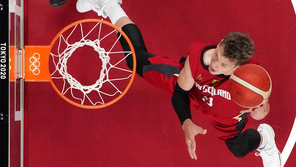 SAITAMA, JAPAN - JULY 28: Moritz Wagner #13 of Team Germany goes up for a shot against Nigeria during the first half of a Men's Preliminary Round Group B game on day five of the Tokyo 2020 Olympic Games at Saitama Super Arena on July 28, 2021 in Sait